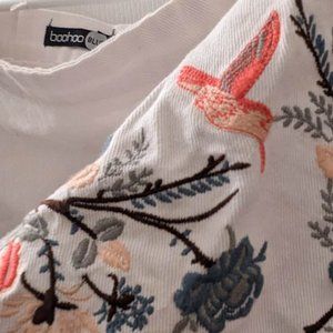 White Embroidered Off The Shoulder Boohoo Top